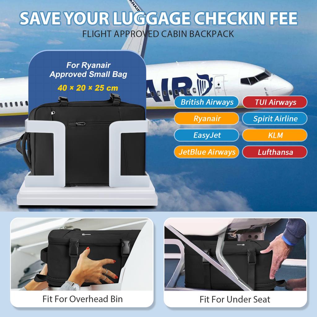 Rucsac 40x20x25 extensibil Ryanair Rucsac de călătorie pentru femei 40L bărbați Rucsac de afaceri școală Geantă de cabină pentru laptop de mare capacitate