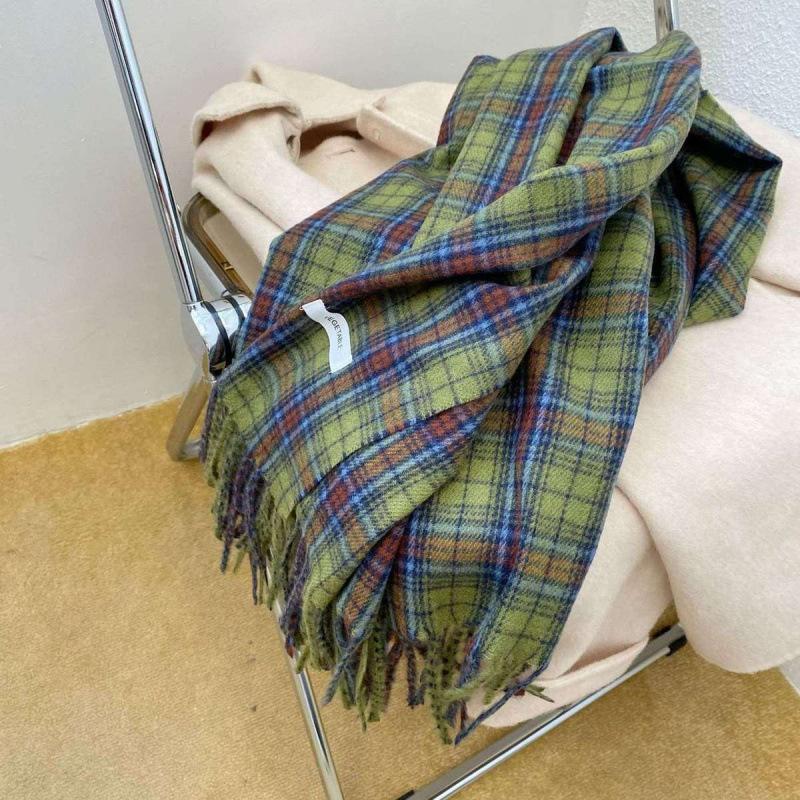 Green Plaid Scarf for Men and Women Winter High End Ins Style Student Korean Version Cute Versatile Shawl for Women
