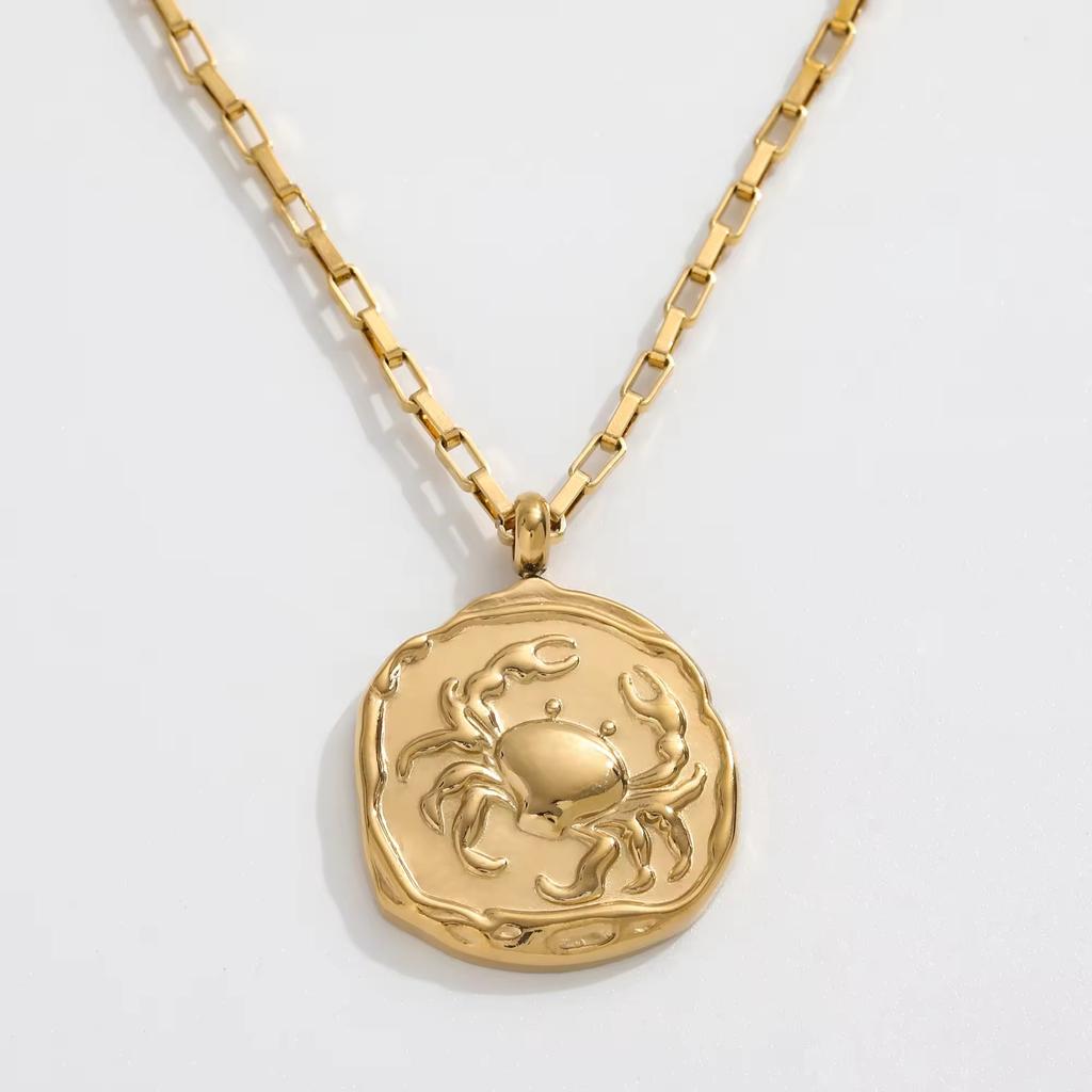 JOOLIM High End 18k PVD Gold Plated Stainless Steel  Cast Round Coin Sign Zodiac  Horoscope Necklace