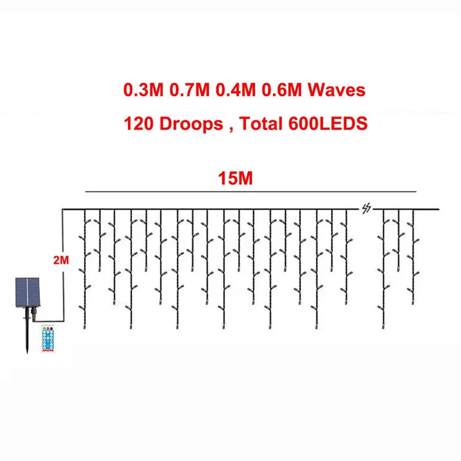 Solar Icicle String Lights Waterproof Solar Christmas Icicle Lights Outdoor Solar Curtain Fairy Light for Party Wedding Decor