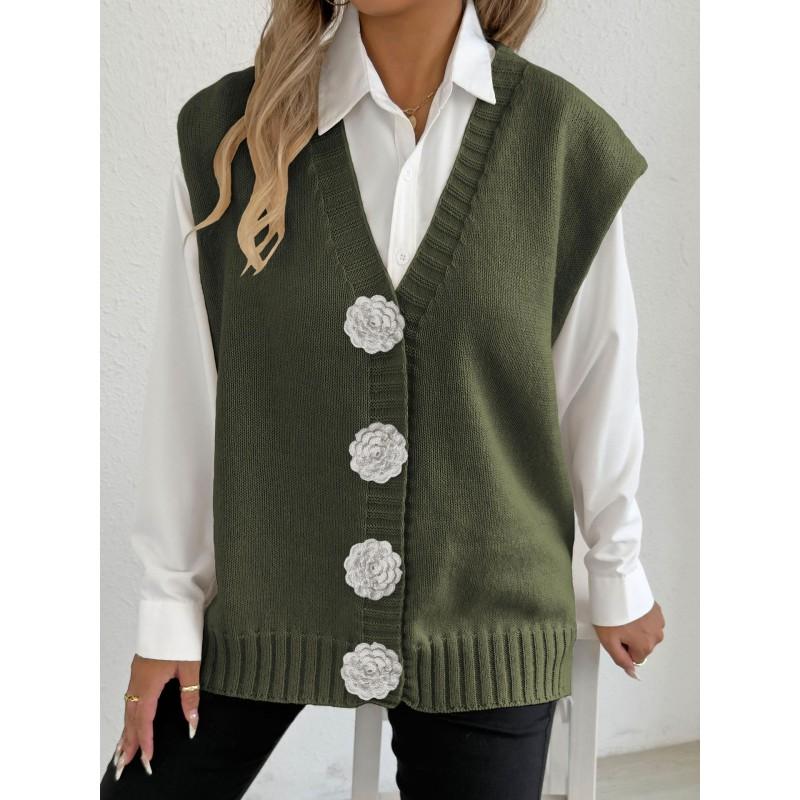 Womens Winter Vest Pearl Button Loose Casual Open Front Cardigan Sweater M107800