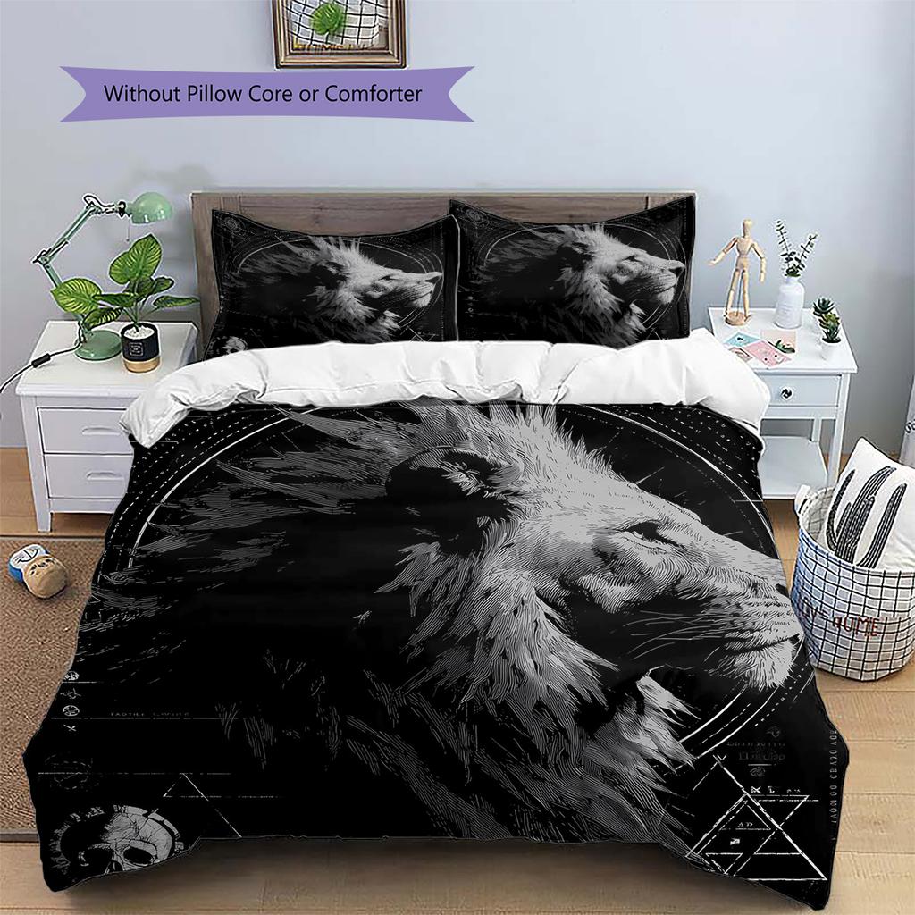 Lion Runes Pattern Bedding Quilt Set Home Decoration Gift (1 * duvet cover + 2 * pillowcase without core)