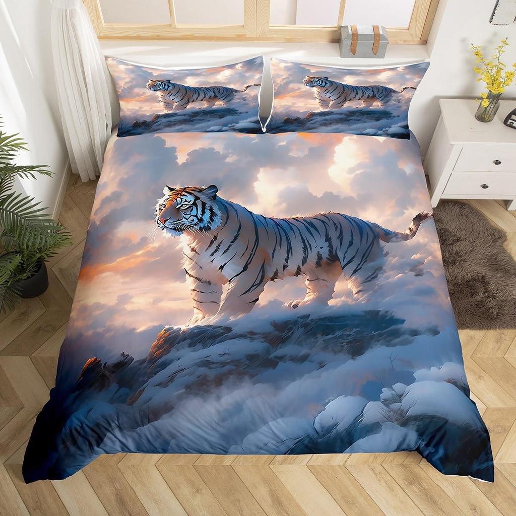 Tiger Duvet Cover Set Twin Queen for Boys Girls Wild Animal Print Bedding Set Soft Microfiber Comforter Cover with 2 Pillow Sham