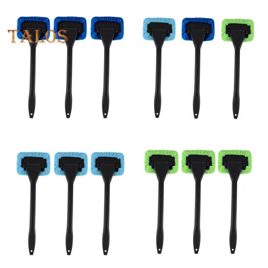 3Pcs Windshield Cleaning Wand Auto Window Cleaner Long Handle Easy To Use Portable Windshield Cleaning Tool with Reusable Cloth Pads