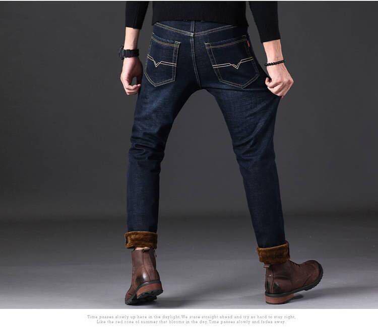 2025 Autumn Winter Men's Plus Velvet Thick Straight-Leg Jeans - Large Size, Loose Fit, Business Casual Youth Denim
