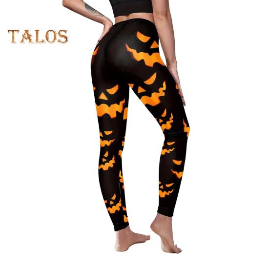 Halloween Pumpkin Leggings Mid-rise Elastic Waistband Skinny Fit Bottoming Pants Girls Cosplay Outfit Tights