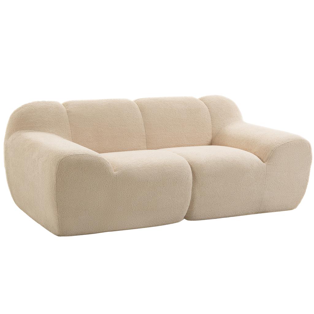 Two-Seater Chenille Sofa, 174 cm, Padded Seat and Armrests, Beige