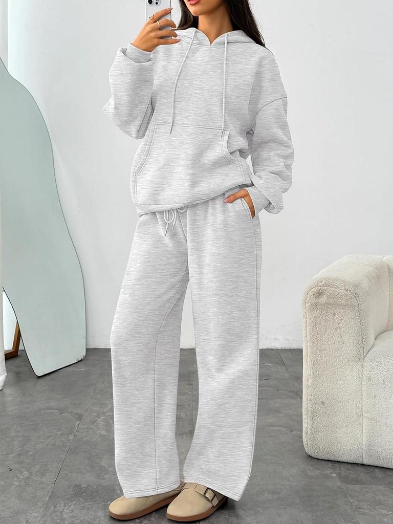 Women's Two-Piece Autumn Set: Velvet Hoodie & Wide-Leg Sweatpants