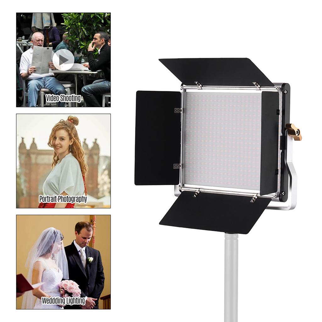LED Video Light Panel Fill-in Lamp with Barn Door 480 LED Bds Brightness 3200K-5600K Color Temperature for Studio Photography Video Shootin