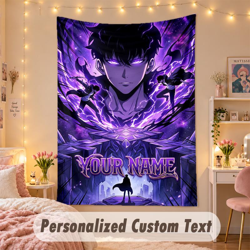 Custom Personalized Tapestry,Solo Leveling Print Custom Name Text Wall Art Hanging for Bedroom
