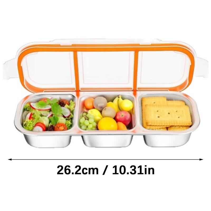Divided Stainless Steel Lunch Container 3 Sections 600ml Meal Preparation Box With Tight Lid For Adults Kids