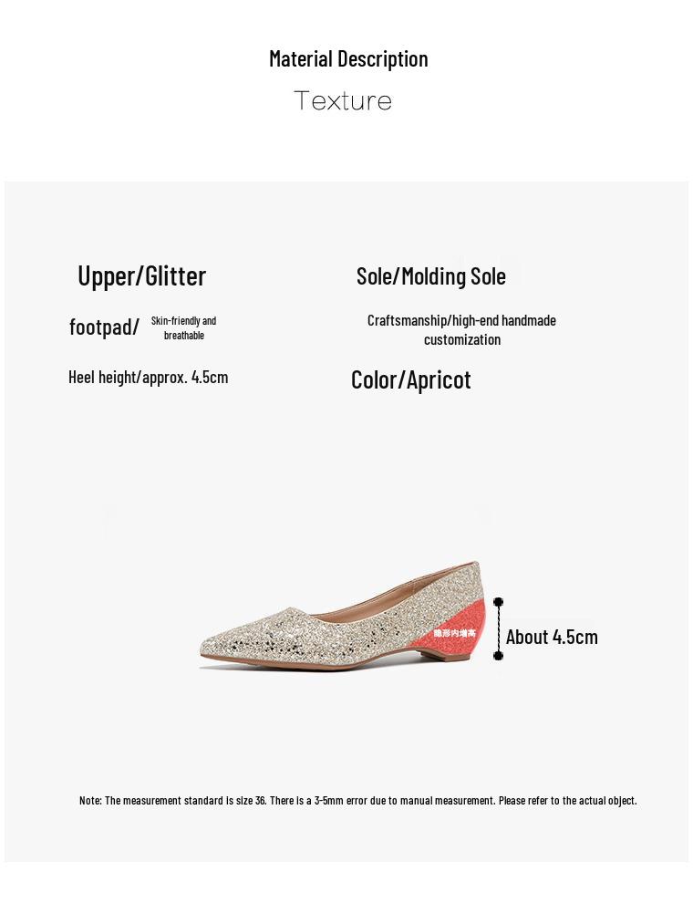 Neue Frühling/Sommer Damen Pailletten Spitzschuh Versteckter Absatz Ballerinas - Französischer Stil Abend Pendlerschuhe