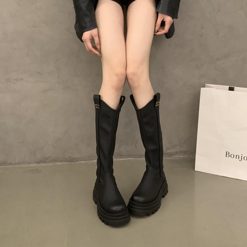 Thick Heel Thick Sole V-mouth High Heel Boots 2025 Thin But Knee Knight Boots Autumn Zipper Thin Boots