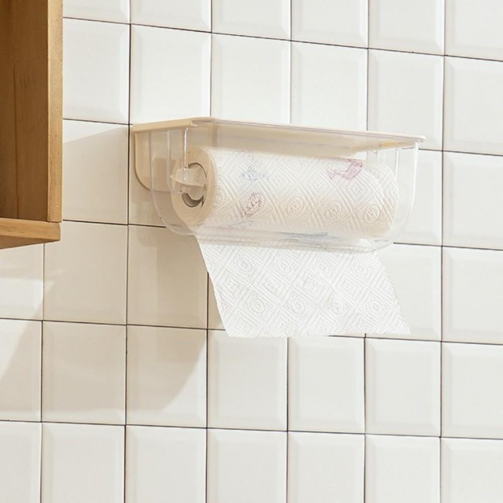 Creative Plastic Tissue Roll Holder Dustproof Transparent Wall Mounted Holder Multi-Purpose No-drill Storage Rack Hotel