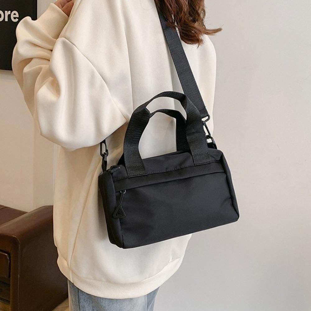 Solid Color Nylon Shoulder Bag Zipper Small Square Bag Casual Canvas Crossbody Bag  Girls/boys