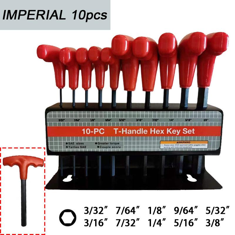 10pcs/Set T-Handle Hex Key Wrench Set Metric Or Imperial Sizes With Convenient Storage Stand Multifunctional Hand Tools Set