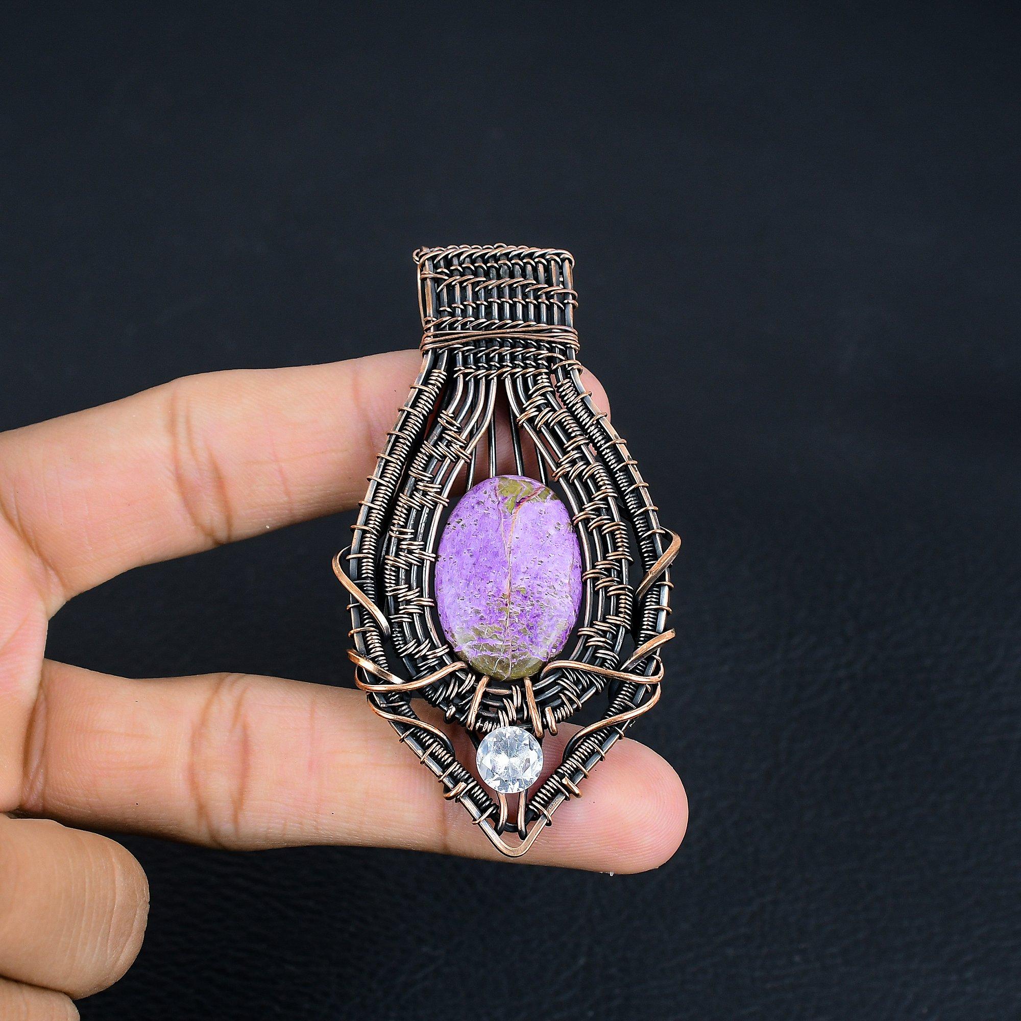 

Украшения из пурпурита, кулон, обернутый медной проволокой 999 пробы, украшения из драгоценных камней ручной работы, подарки для жены, совершенно новый кулон 3.14 Inches