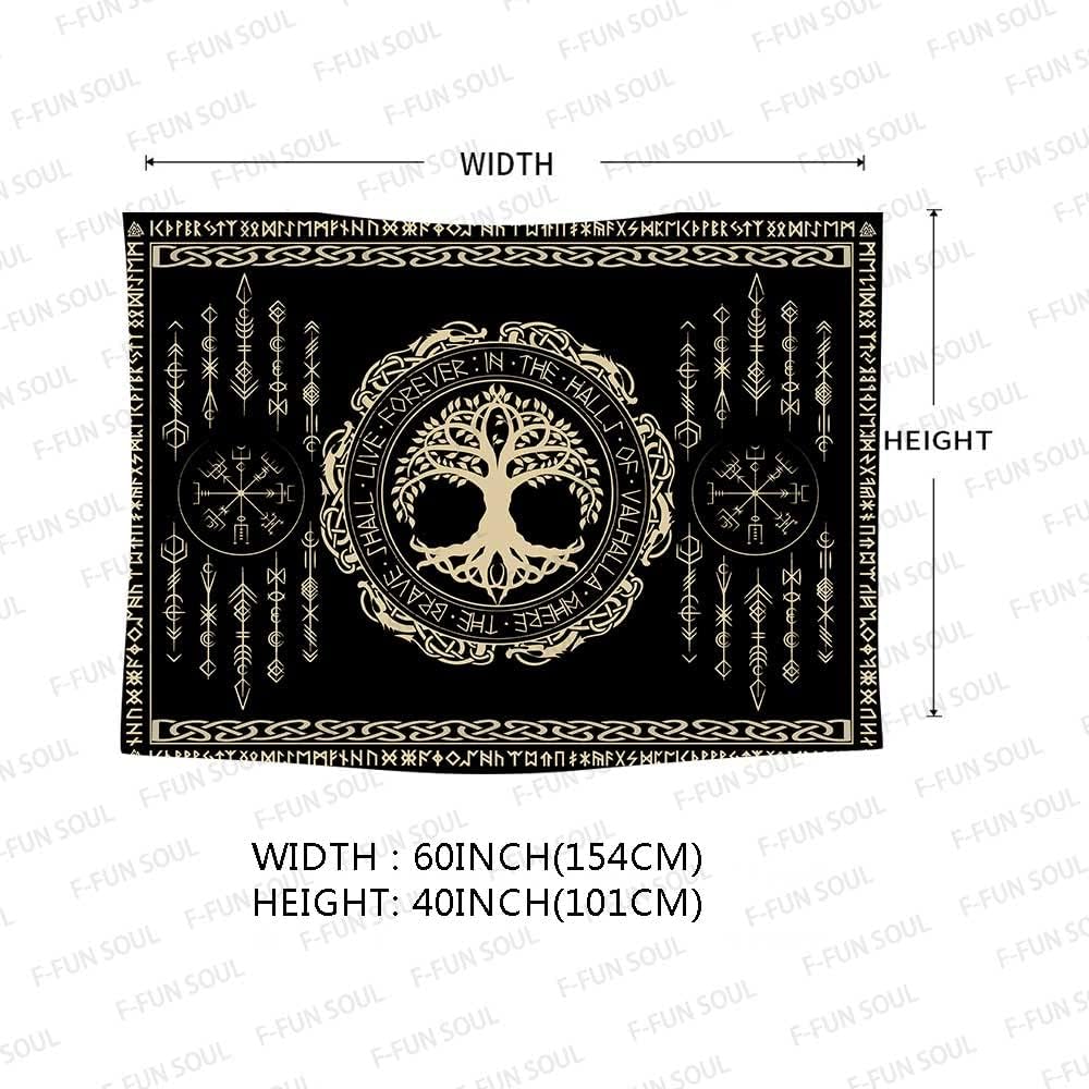 Viking Yggdrasil Tree of Life Celtic Rune Scandinavian Aesthetic Mythology Tapestry Wall Hanging for Bedroom Living Room Decor