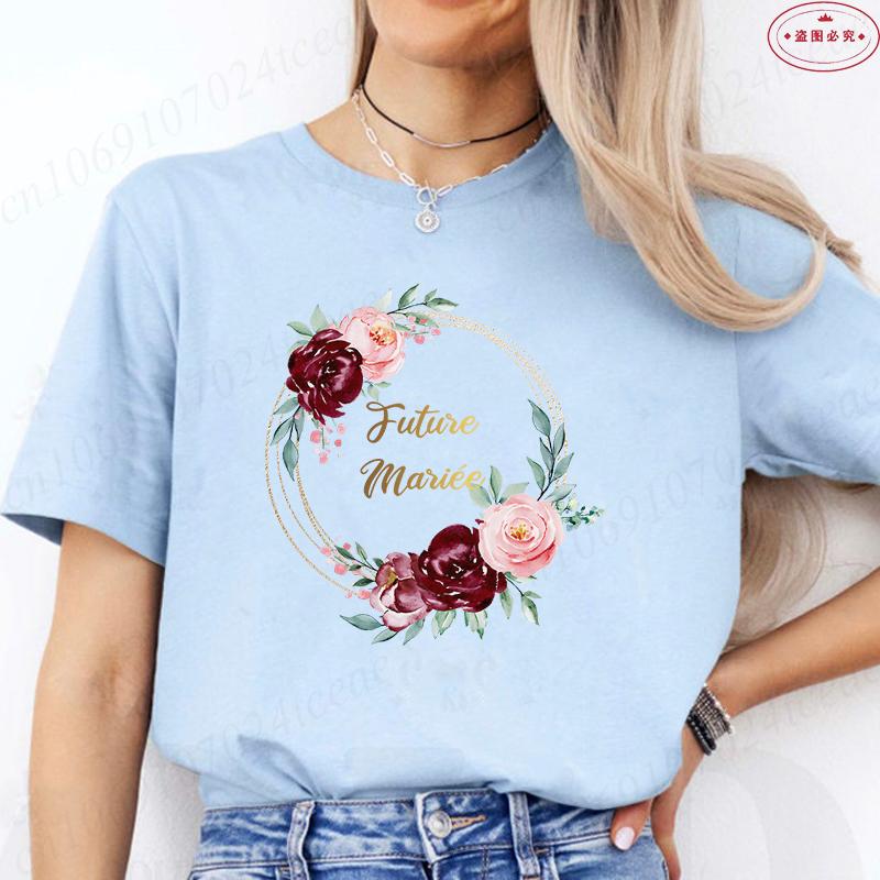 Französische Mädchen Hochzeit Team Braut T-Shirt Junggesellinnenabschied Tops für Frauen Kleidung Kurzärmelig Brautkranz Evjf T-Shirts