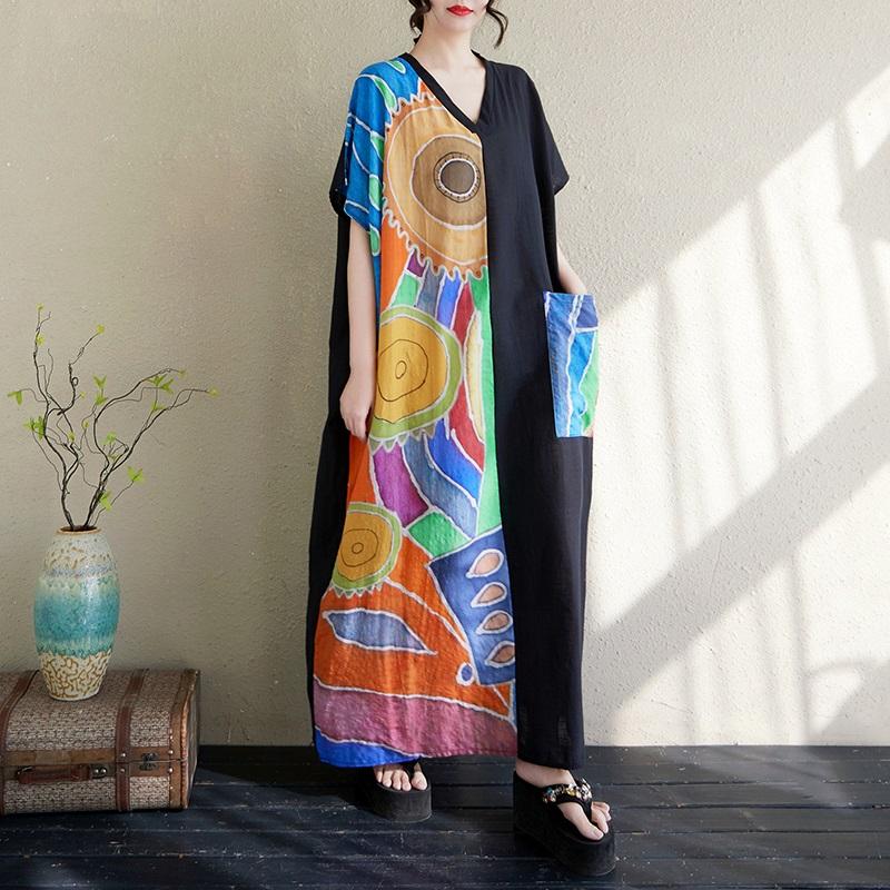 Short sleeve Plus size Cotton vintage floral new in dresses for women casual loose maxi long summer dress