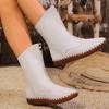 Fashion Vintage Pu Leather Mid-Calf Boots Women Winter Thick Warm Short Plush Boots Woman Zipper Flat Heel Beige Black Botas Mujer