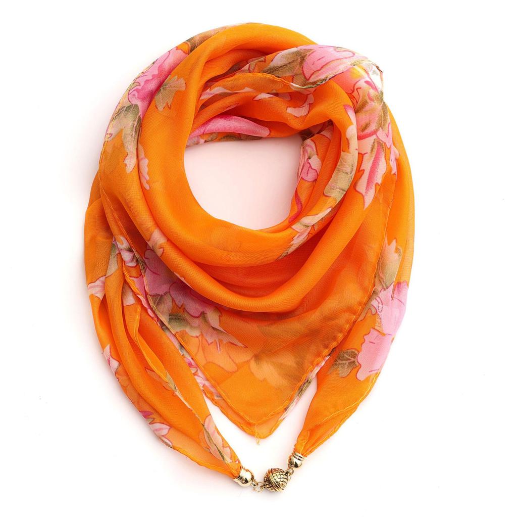Women's Summer Magnetic Buckle Silk Scarf: Versatile, Fashionable Chiffon Square Scarf for Shirts
