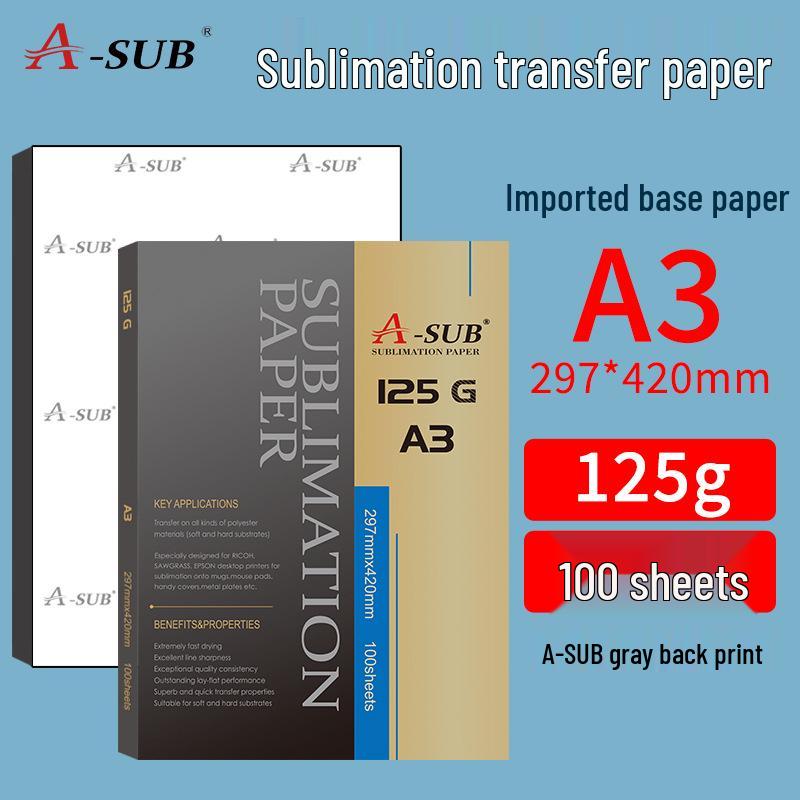 A-SUB Quick-Drying 125g Sublimation Transfer Paper for Polyester T-Shirts, A4 Heat Transfer, 120 Grams
