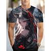 Plus Size Men's Trendy 3D Fox Girl with Red Rose 3D Crew Neck T-Shirt, Dark Anime Fox Girl Crew