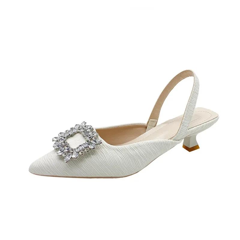 Sandali da donna Baotou con tacco alto Estate Nuova Moda Strass Verde Matrimonio Paillettes Esposto Classico Baotou Dietro Vuoto Sandali