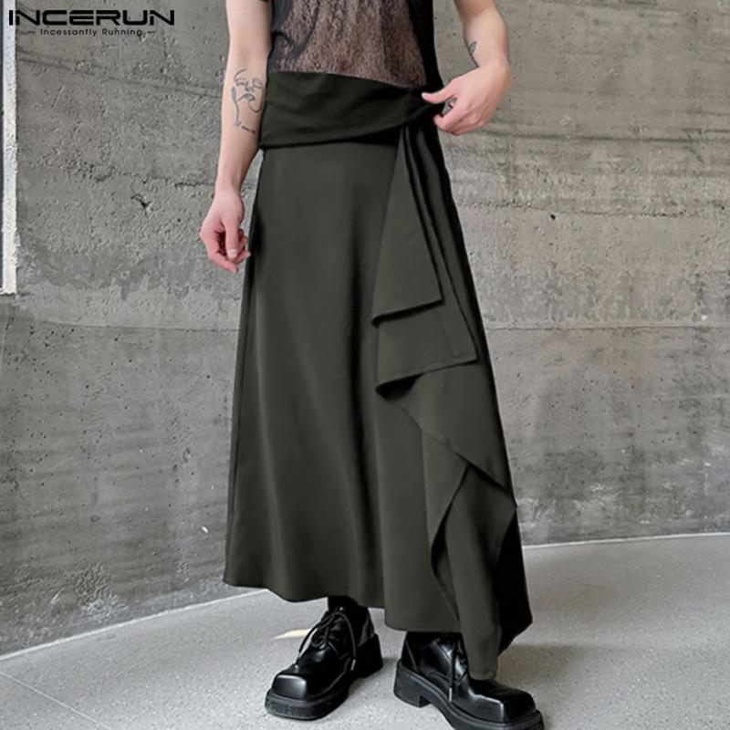 

INCERUN Мужские эластичные свободные длинные юбки с высокой талией, повседневный килт с оборками 3XL фиолетовый