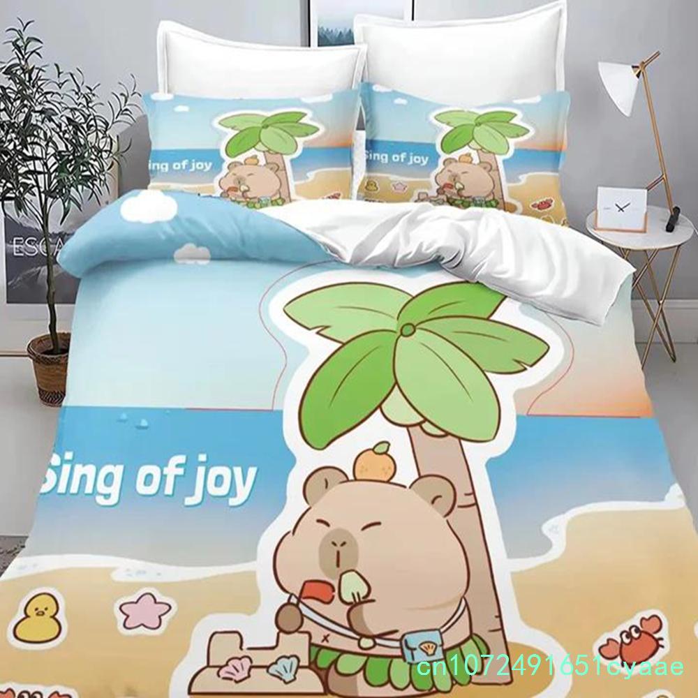 Cartoon Capybara 3D Printed Bedding Set Children's Duvet Cover Pillow Case Set Anime Polyester Cute Cartoon Home Decoration