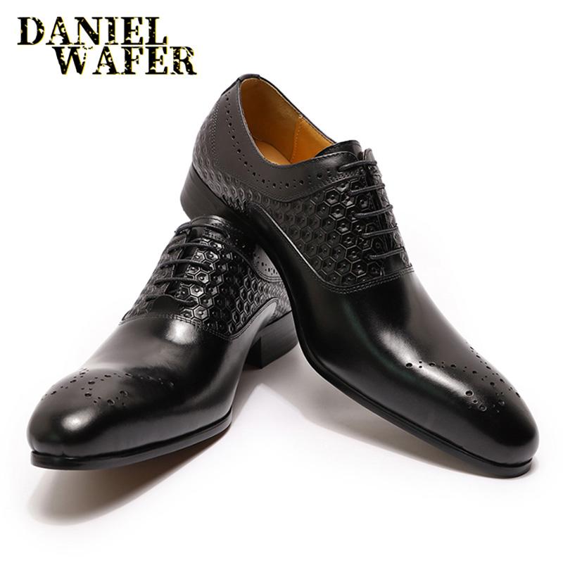 Fashion Men's Formal Oxford Brogue Shoes, Pointed Toe, Lace Up, Genuine Leather, Office, Wedding, Luxury Brand, Fashion