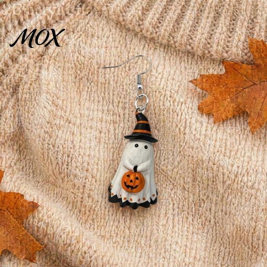 Halloween Ear Hooks Cute Ghost Earrings, with Pumpkin Wizard Hat Decor, Eye-catching Drop Lightweight Acrylic Pendant Party Earrings Durable