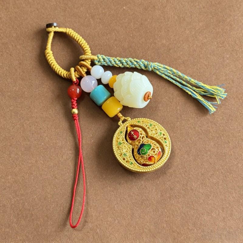 Luxury Metal Gourd Cinnabar Pendant Keychain Ornament