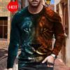 Men's Long Sleeve T-Shirt Fashionable 3D Print Lion Graphic Street Style Casual Crew Neck Top For Autumn Spring Season Clothing