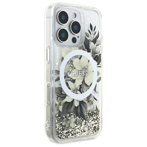 Guess Guhmp16Llfmwte Iphone 16 Pro6.3 Beige/Beige Hardcase Liquid Glitter Flower Magsafe