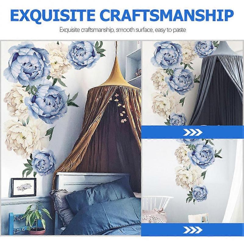 Rose Wall Decals Peony Rose Wall Sticker for Decor 1 Sheet in Blue