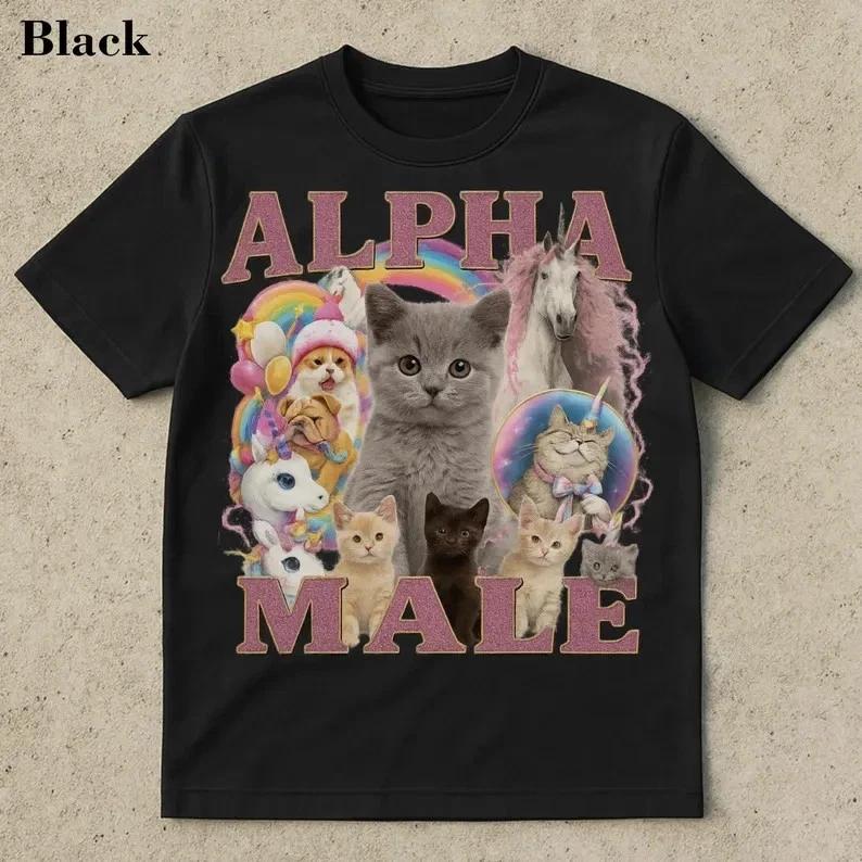 Funny Cat Meme T Shirt Alpha Male Kitten Graphic Tee Rainbow Unisex Gift 3XL