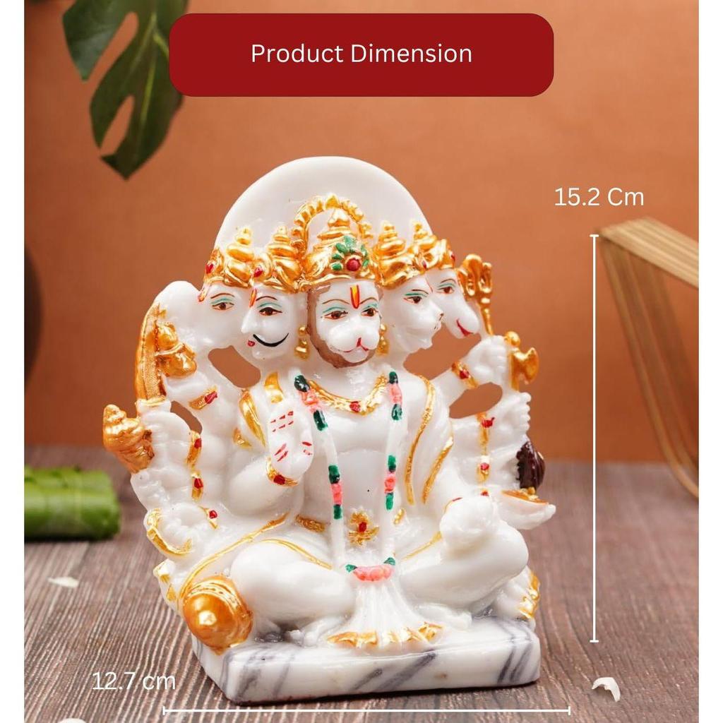 Panchmukhi Hanuman Ji Murti | Statue for Home Decor, Gifting, Protection from Evil Eye, 15.2 (White), Religious