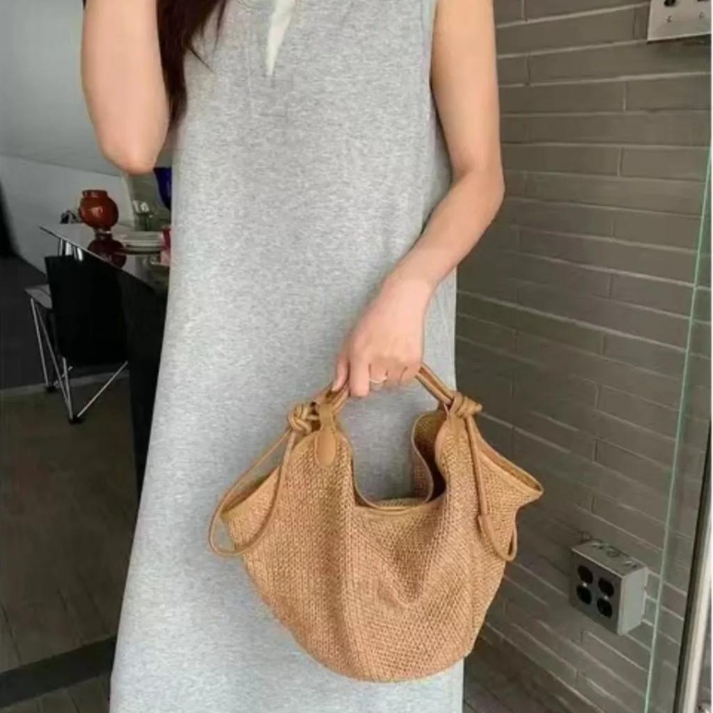 Sumner Damen Lässige Strandtasche Unterarmtaschen Damen Grasgewebte Handtaschen Damen Strandurlaub Retro Gewebte Umhängetasche Dame