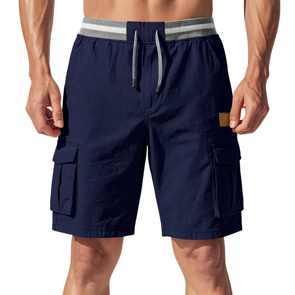 Pantalones Cortos Cargo Ligeros Transpirables con Cintura Elástica y Cordón, Estilo Casual Vintage para Hombre, Múltiples Bolsillos para Actividades al Aire Libre