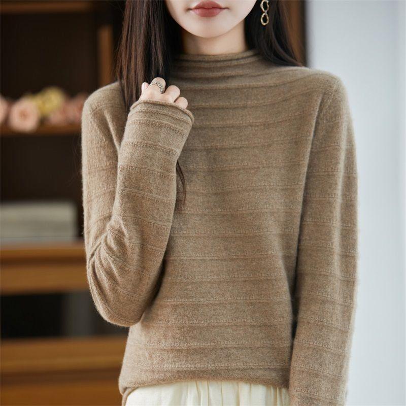 

Новый осенне-зимний женский вязаный пуловер с полувысоким воротником, свободный, модный, теплый базовый вязаный свитер XXL коричневый