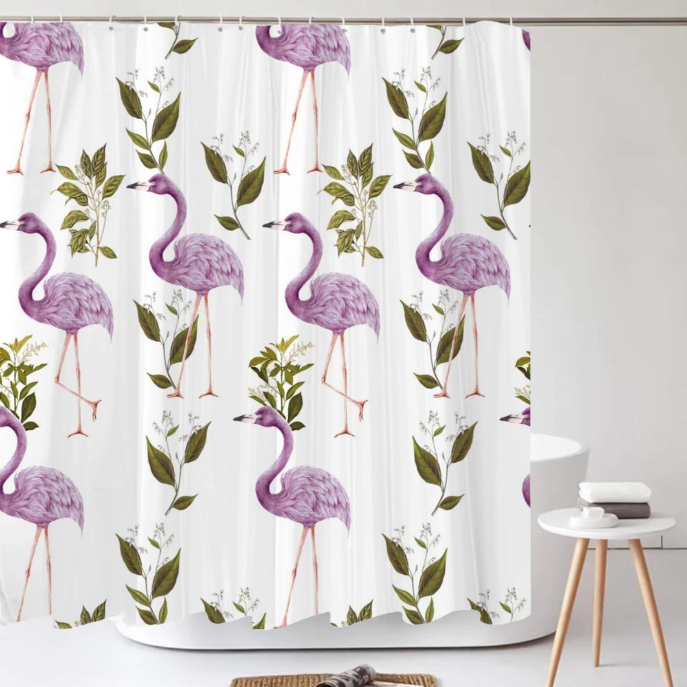 Watercolour Flowersleaves Shower Curtain Morden Art Floral Waterproof Fabric Bathroom Curtains Room Decor Curtain With Hooks