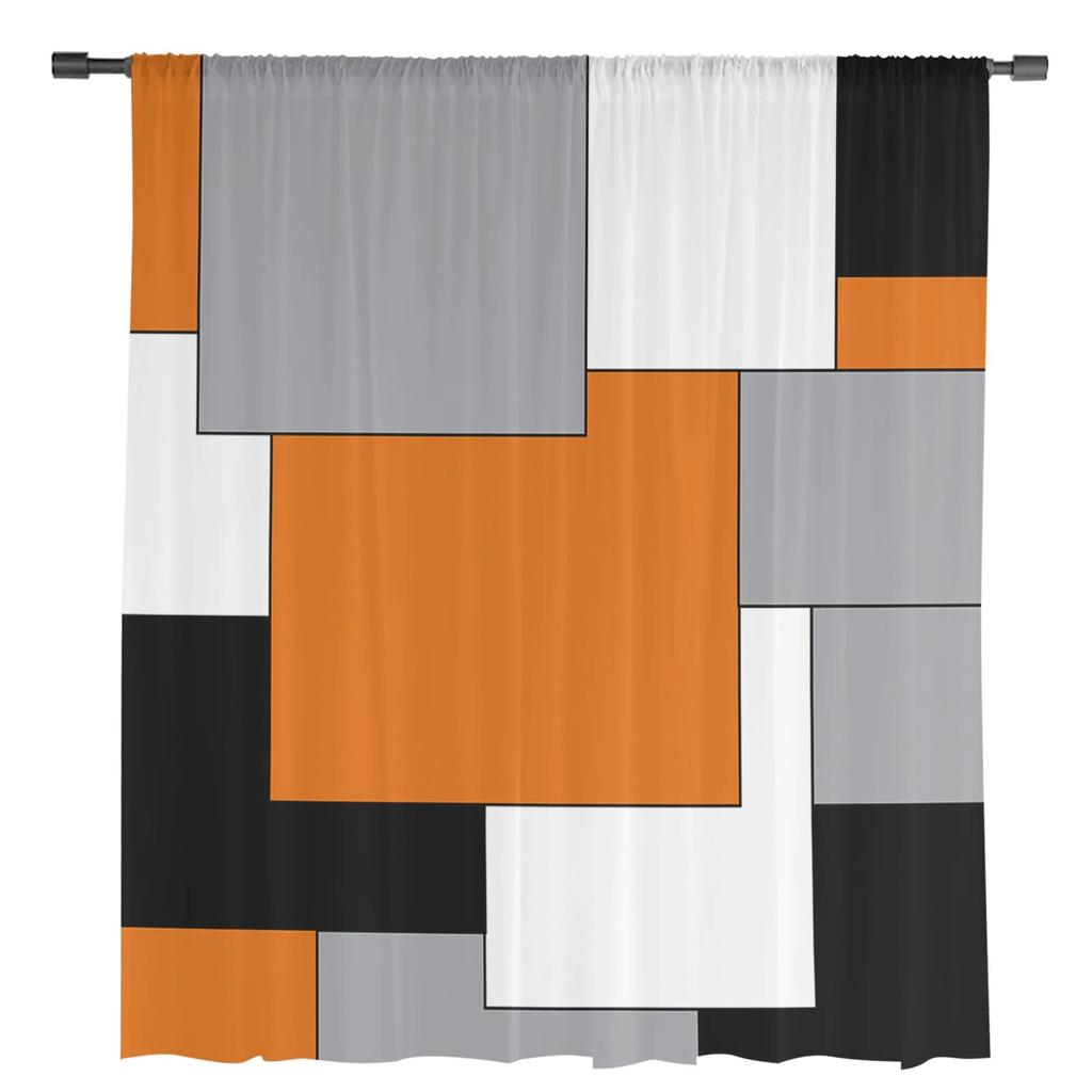 Orange Black Patchwork Abstract Art Sheer Curtains Window Tulle Curtains For Living Room Bedroom For Kitchen Curtains Decoration