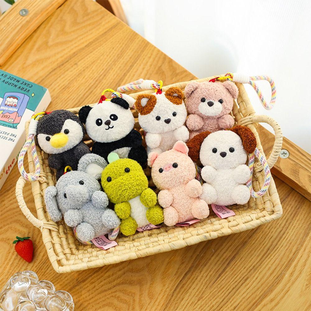 Fluffy Soft Elephant Plush Doll Metal Ring Panda Plush Key Ring Dinosaur Plush Pendant Handbag