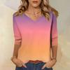 Women's Fashion Casual Three-quarter Sleeve Gradient Printed Round Neck Top