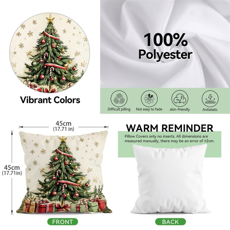 Vintage Christmas Decor Cushions Pillowcase Printed Polyester 45X45Cm Throw Pillow Cover Decorative Sofa Cushion Pillowslip