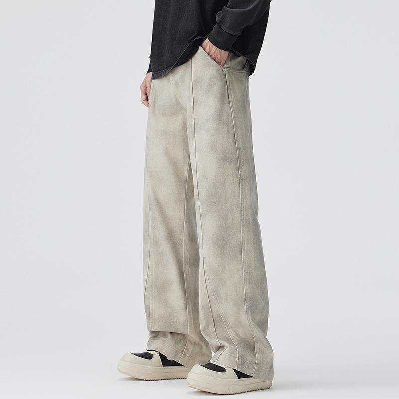 Spring American high street wide-leg dirty pants men's trendy brand loose straight casual pants men's tooling trend