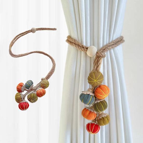Halloween Pumpkin Curtain Tieback Farmhouse Adjustable Strap Fruit Vegetable Decorative Drape Window Curtain Holder Holdbacks Curtain Accessories