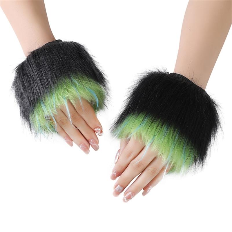 Fingerless Rainbow Fleece Gloves For Winter Soft Plush Warmth Unisex Design Colorful Bear Cosplay